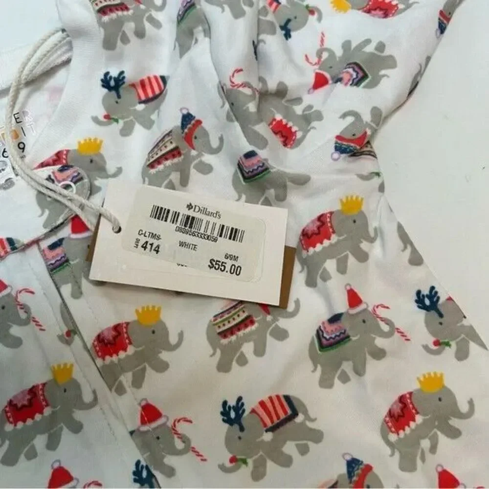 Roller Rabbit NWT Kids Unisex Christmas‎ Elephants One Piece Pajamas 6-9 months